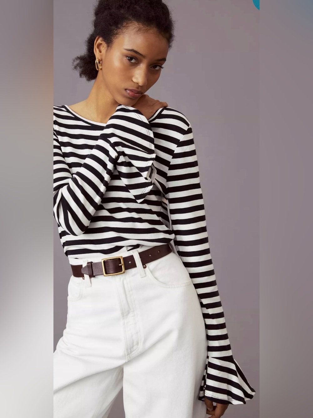 Maeve for Anthropologie Black & White Striped Knit Top – Bell Sleeve | Size XS - Picture 2 of 7